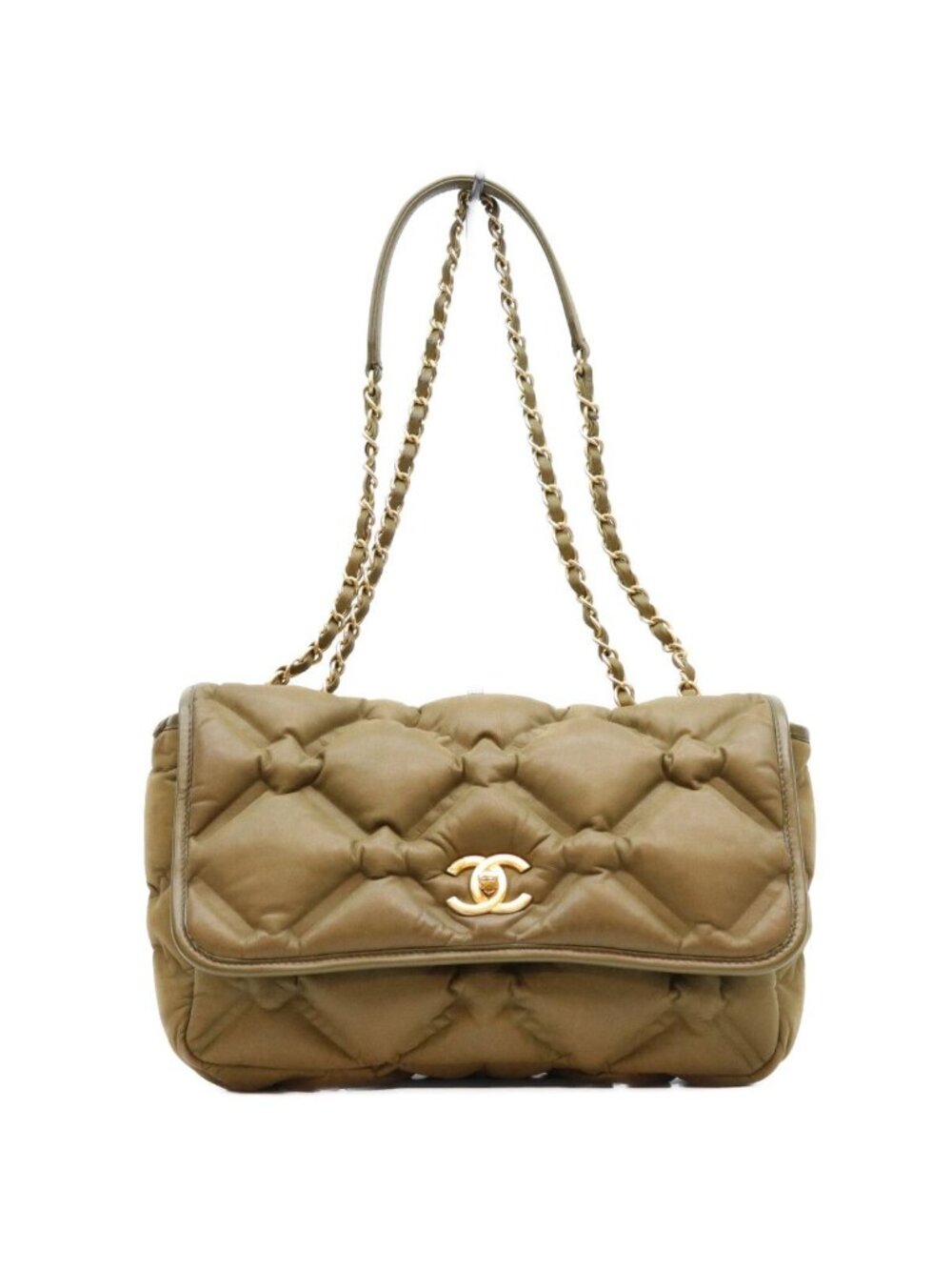 Chanel Khaki Bubble Quilt Calfskin Shoulder Bag